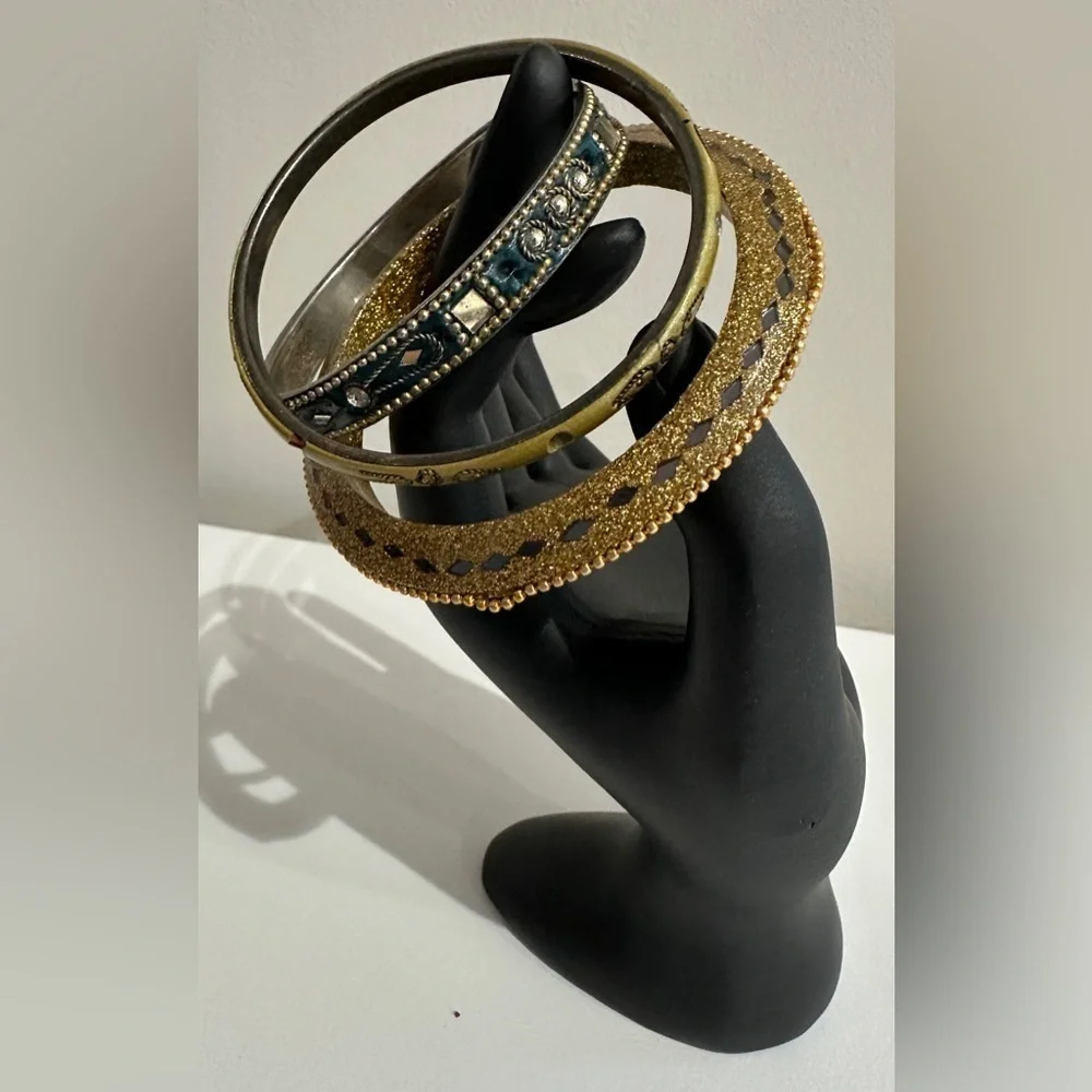 Bohemian Vintage Bangle Trio Green & Gold